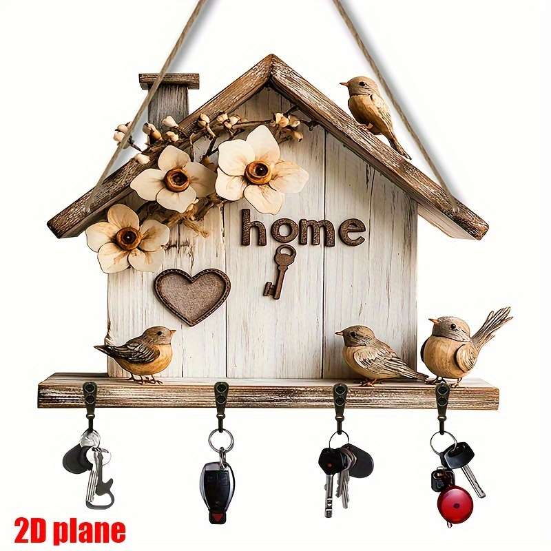 2D flatle and Colorful Wooden Home Key Holder Comes with Four Metal Hooks 30.0cm x 24.99cm 2D Wal