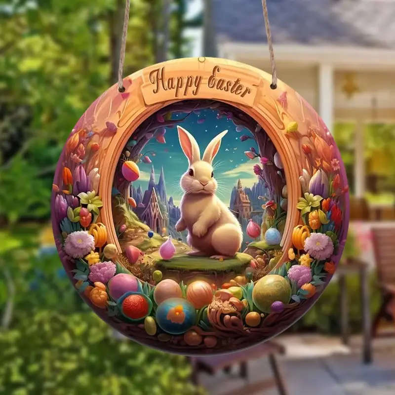 1pc Happy Easter Floral Round Wooden Sign Perfect for Outdoor Home Office Bar Kitchen Decor Gift for