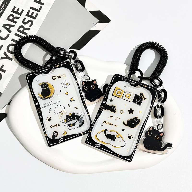 1pc Adorable Star Cat Pendant ID Card Holder with Delicate Spring Rope Accessory Cute and Functio