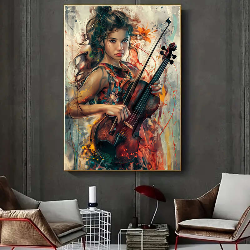 1pc Modern Abstract Canvas Art Lady Playing Violin 59.94cm x 89.92cm Vibrant Wall Decor for Liv