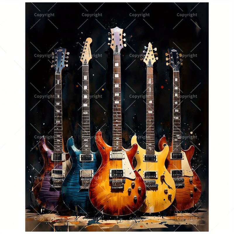 1pc Electric Guitar Collection Paint by Numbers Kit for Adults DIY Colorful Guitar Display Painti
