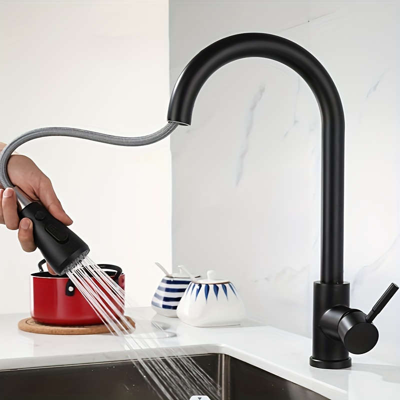 1pc Stainless Steel Pull-Out Spray Kitchen Faucet Modern High Arc Single Handle Oil Rub Surface F