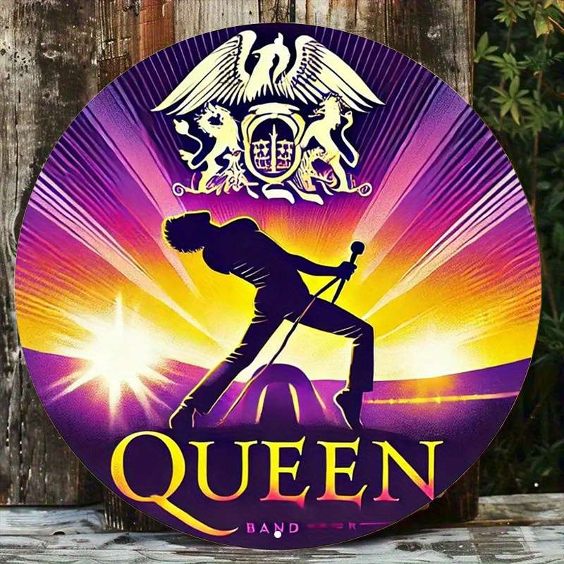1pc  Queen Band Iconic Stage Performance Aluminum Round Sign 19.81x19.81 cm Bold Colors Retro