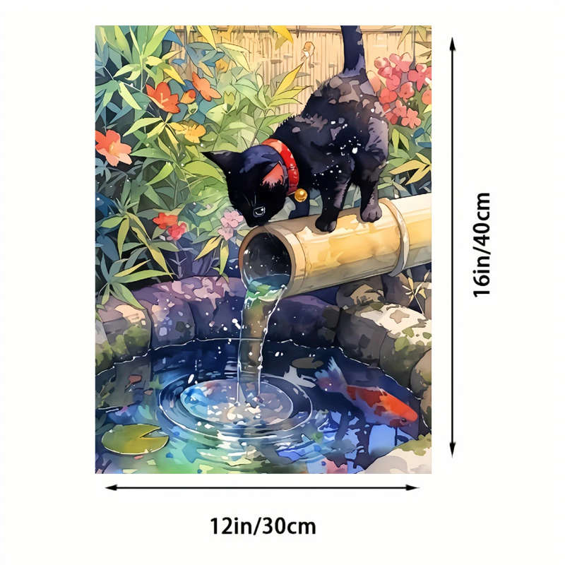 1pc Print Painting 2D Black Cat and Fish Unframed 30.48x40.64cm Canvas Art Creative and Impressive H