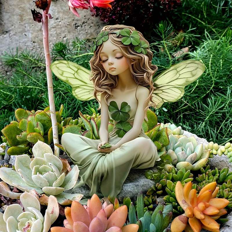 1pc 2D Flat Plants Theme Butterfly Wing Girl Four-Leaf Clover Design Garden Decor