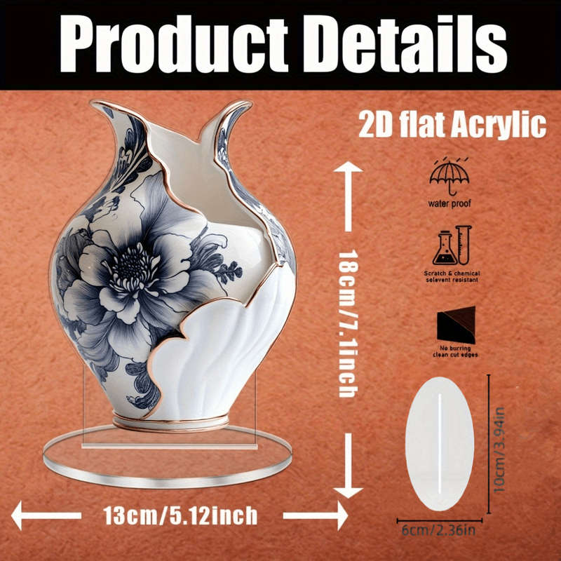 1pc 2D Flat   Bohemian Style Acrylic Vase with Elegant Floral Design Multi-Purpose Tabletop D
