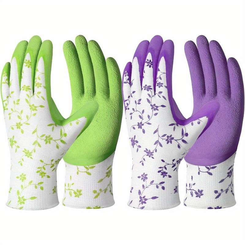 2 Pairs Green And Purple Household Cleaning Gloves