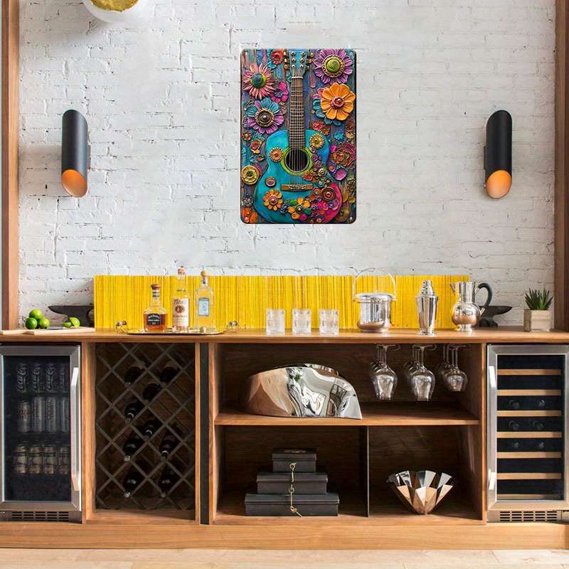 1pc 8x12 Inch 20x30cm Vintage Hippie Guitar Aluminum Tin Sign Wall-Mountable No Electricity Re