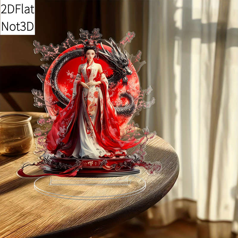 1pc 2D Flat   Acrylic Cheongsam Girl Figurine with Stand Vibrant Red White Traditional Chines