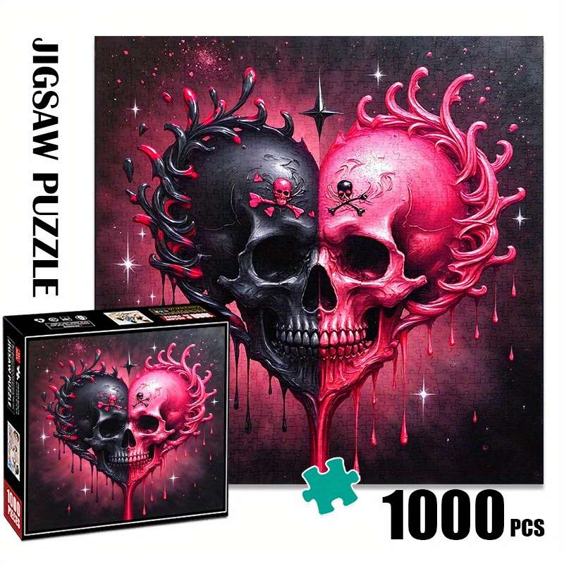 1000pcs Black and Red Skull Heart Jigsaw Puzzle Challenging DIY Brain Teaser for Ad