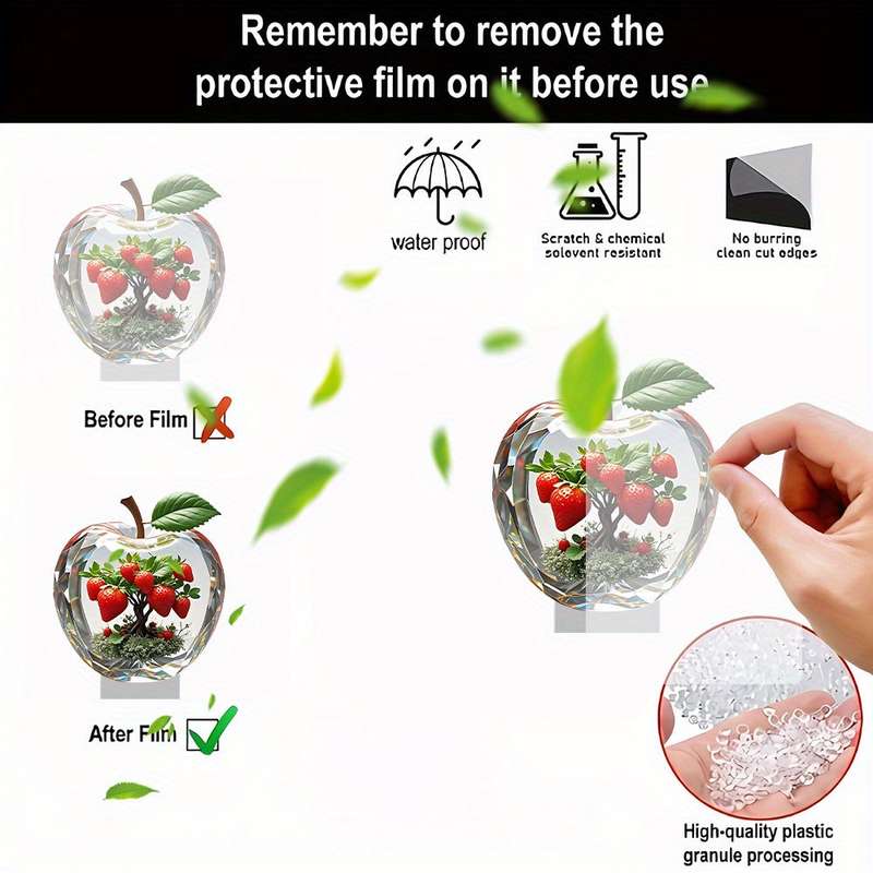 1pc 2D Flat   Elegant Strawberry  Acrylic Decorative Piece with Vibrant Green Leaves Red Ber