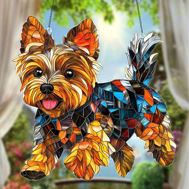 1pc 2D Flat  Printing 8" x 8" Acrylic Dog Ornament Colorful Yorkie Design Durable Wall Art for Wi