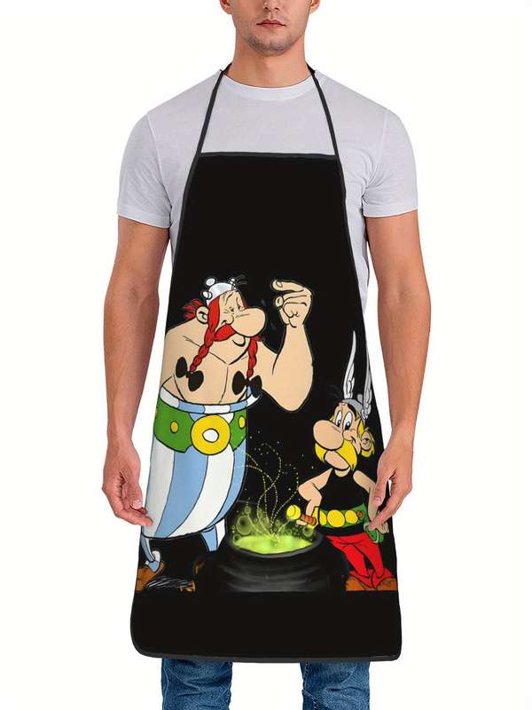 1pc Vintage-Style Adjustable Cooking Apron with Colorful Cartoon Characters Durable Polyester Ha