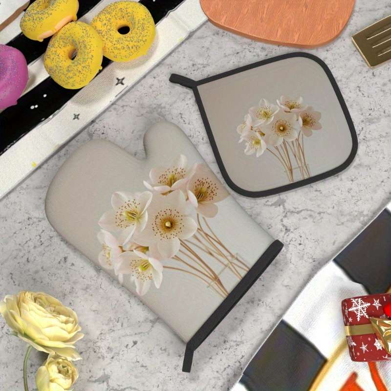 2pcs 26.92x17.02 cm Heat Resistant Oven Mitts And Potholders