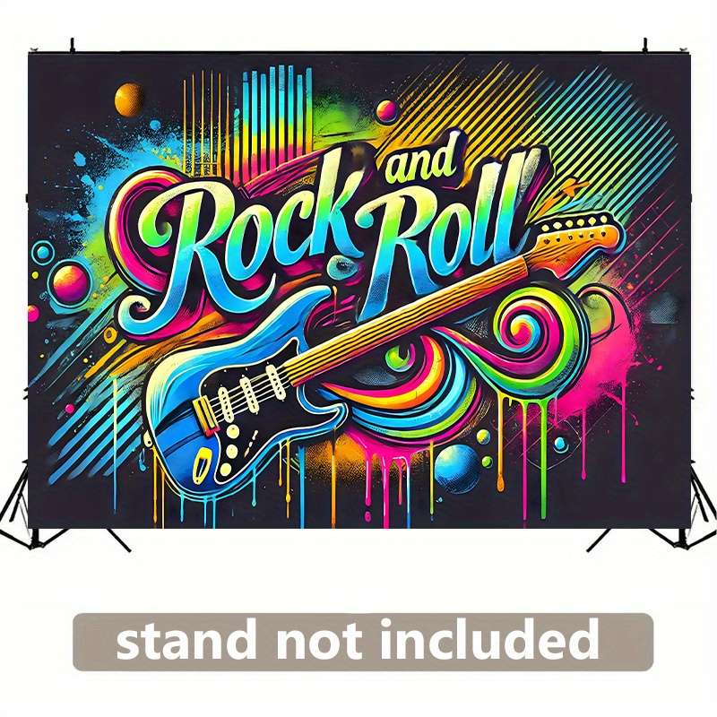 1pc Rock and Roll Vibrant Energy Polyester Backdrop Banner 243.84x182.88cm Wall Decor with Electr