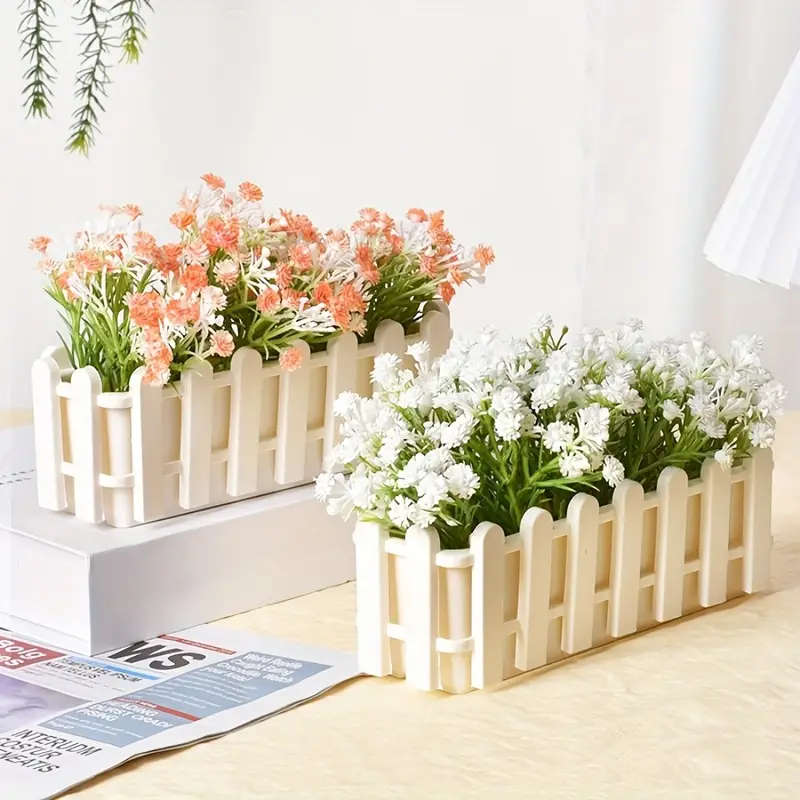 6-Pack White Artificial Fence Flower Pots