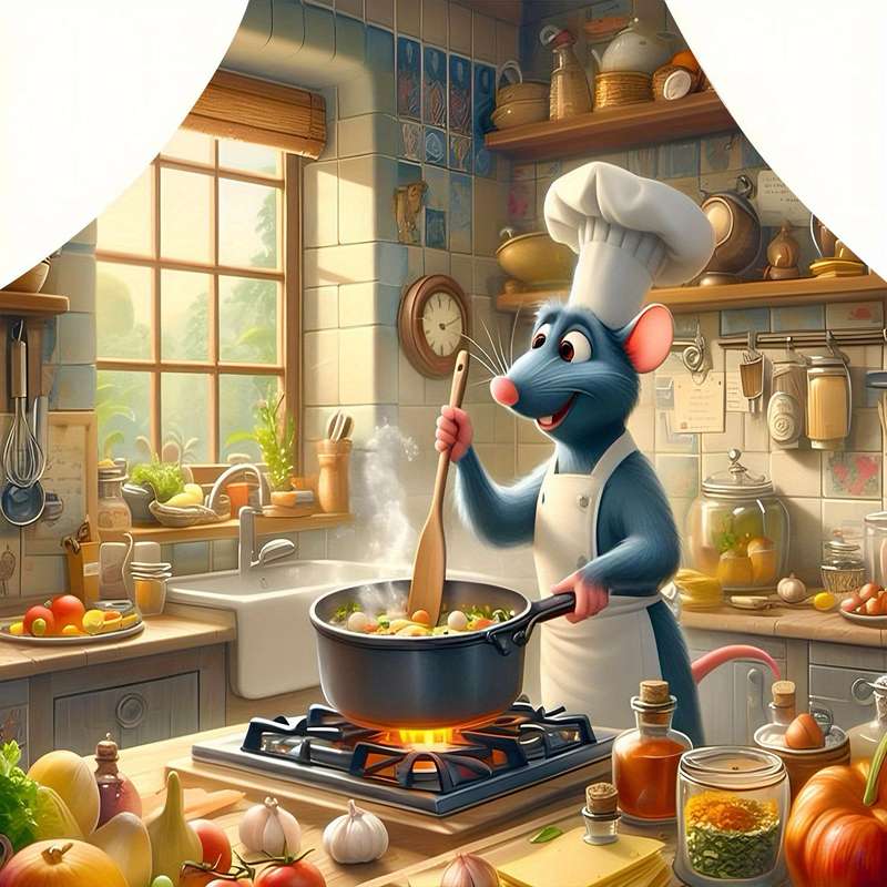 1pc Disney Ratatouille Cute Cartoon Apron Linen Print Vibrant Kitchen Scene Design Perfect