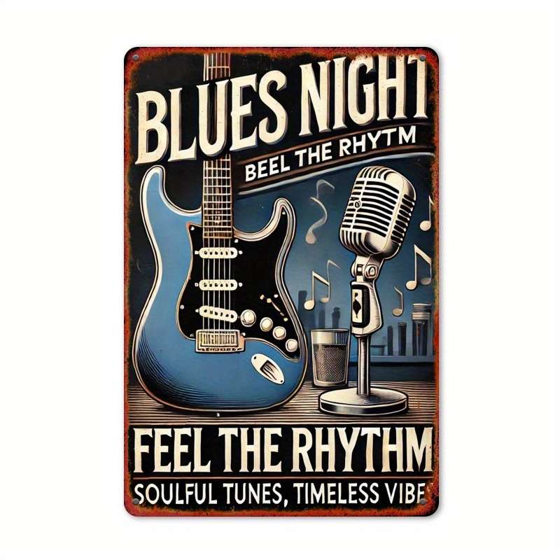 1pc Vintage Blues Night Feel the Rhythm Soulful Tunes Timeless Vibe Metal Wall Sign with Elec