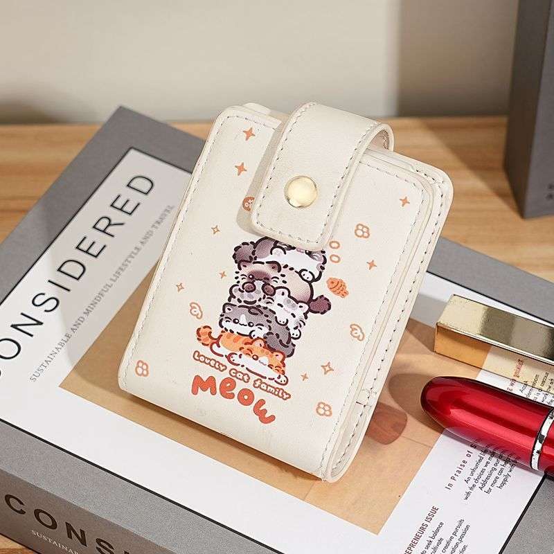 1pc Cute Cartoon Lipstick Holder with Mirror Portable Mini Makeup Bag for On-the-Go Touch-Ups