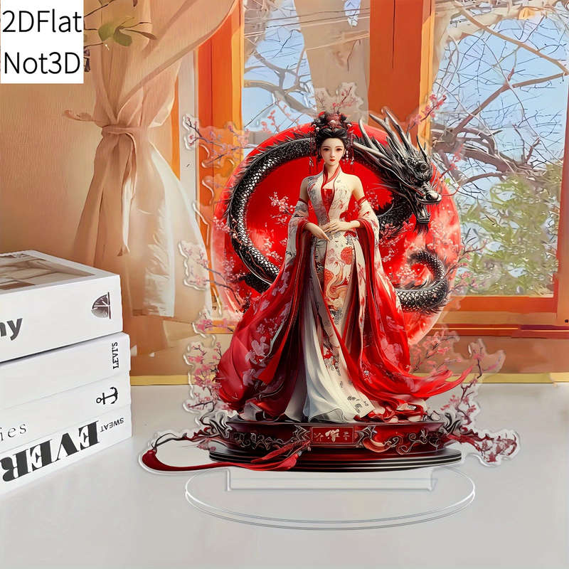 1pc 2D Flat   Acrylic Cheongsam Girl Figurine with Stand Vibrant Red White Traditional Chines