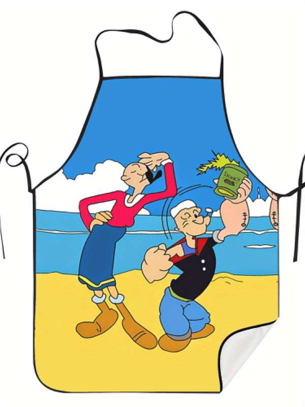 1pc Strong Man Cartoon Printed Polyester Apron Sleeveless Durable Kitchen Cleaning Apron