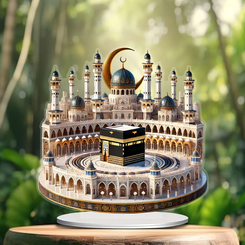 1pc 2D Flat  Bohemia Style Crystal Mosque Desktop Decoration Intricate  Acrylic Islamic Archite