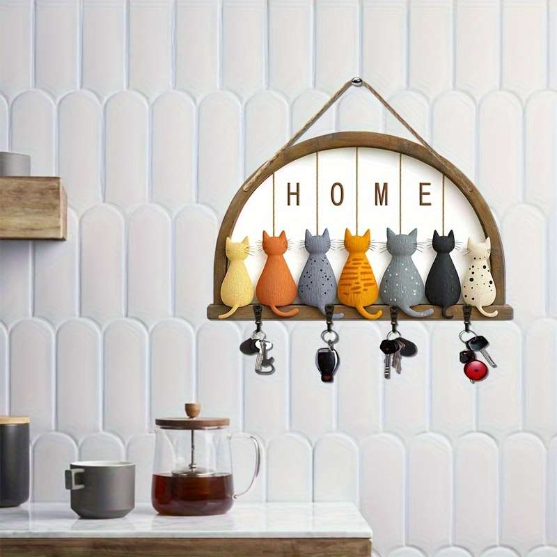 1pc Retro Simple Wooden Home Key Hanger 30.0cm X 24.99cm 2D Flat Wall Decoration with 4 Metal Ho
