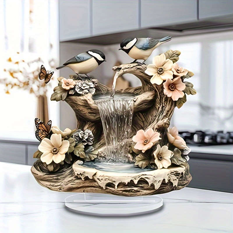1pc 2D Flat  Bohemian Acrylic Bird Waterfall Fountain with Sparrows Butterflies and Flowers Rus
