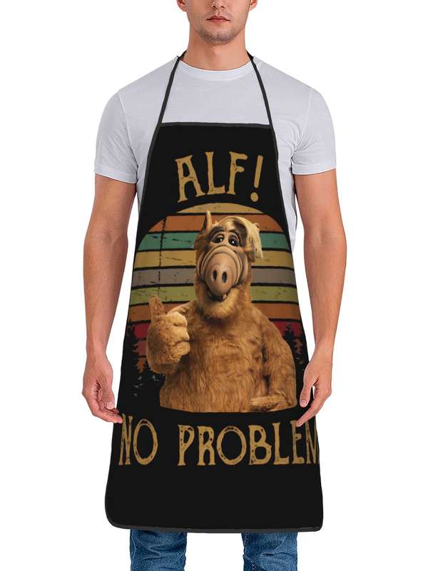 1pc Vintage Anime Pig Print Apron Unisex Woven Fabric Kitchen Cooking Hairdresser Apron with S