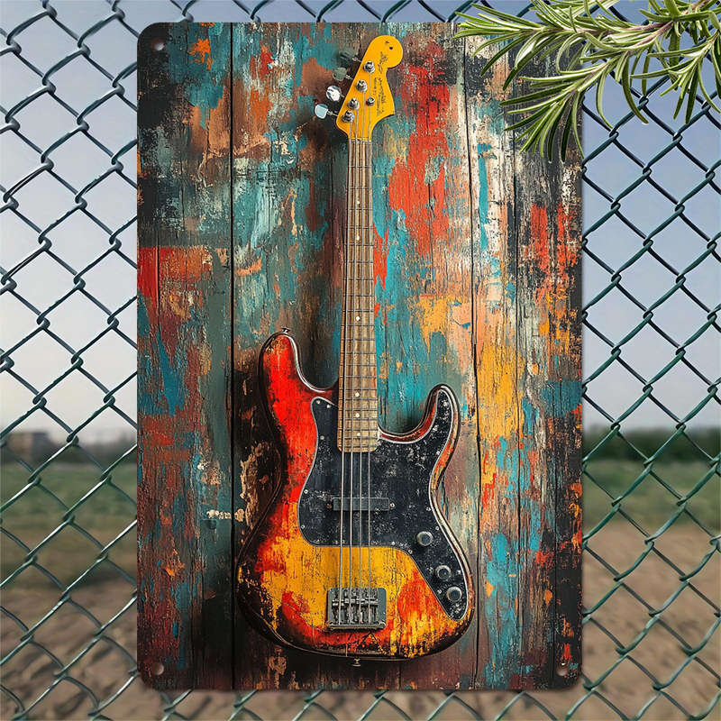 1pc  Retro Electric Guitar Tin Sign 20.32x30.48 cm Aluminum Metal Wall Art Vintage Music Theme