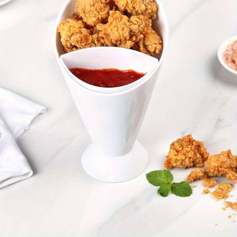 1pc Rectangular Plastic Snack Cup with Lid Portable Serving Container for Fries Salad More
