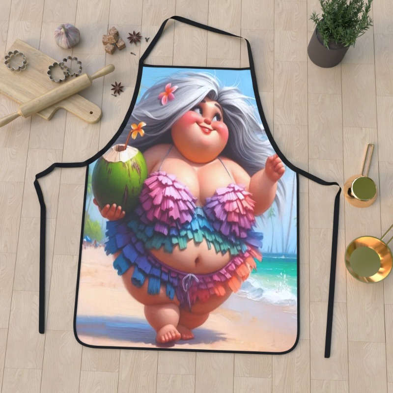 1pc Kitchen Apron 1pc 23.5x31.5 Fat woman walking on the beach Womens Aprons Cooking Aprons for Kit