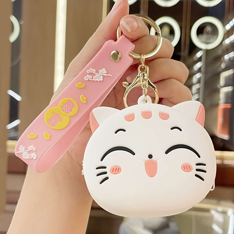 1pc Cute Black Cat Silicone Coin Purse with Keychain C Lightweight Zippered Pouch for Coins Ke