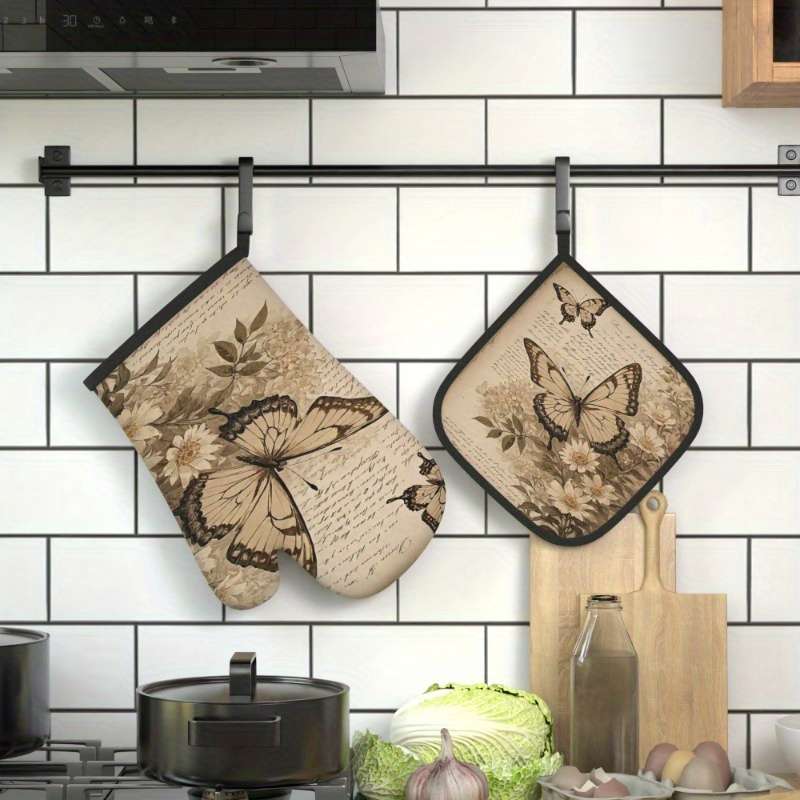 2pcs 26.92x17.02 cm Heat-Resistant Oven Mitts And Potholders