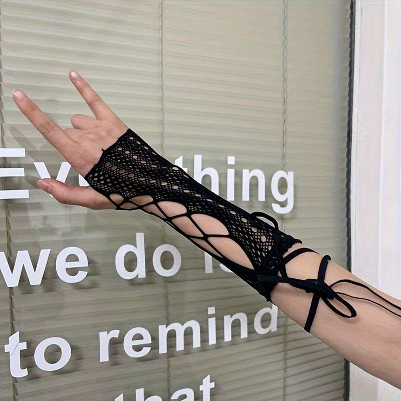 1 Pair 2Pair Lace And Fishnet Long Gloves