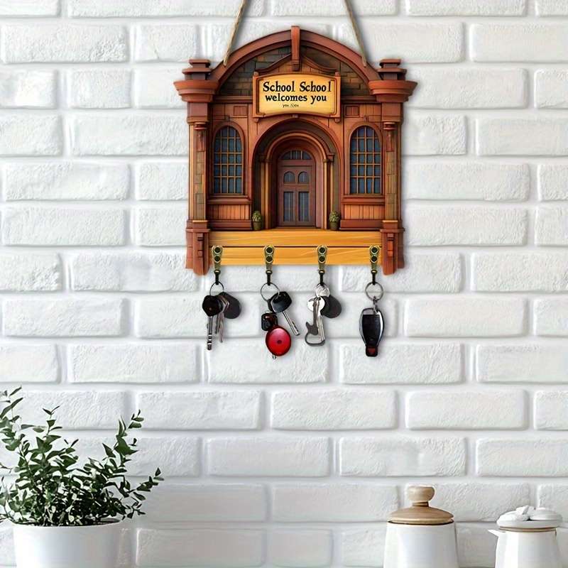 A Campus Life Decoration a Simple and Colorful Wooden Keychain with Four Metal Hooks(30.0cm X 24.99