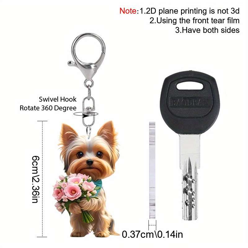 1pc 2D Flat  Yorkshire Terrier Dog acrylic Keychains Yorkie Accessories for Women Girls Handbag Char