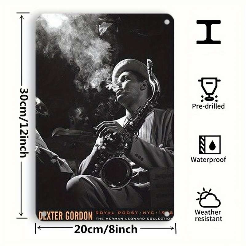 1pc  Dexter Gordon Jazz Saxophonist Metal Tin Sign 8x12 inches 20x30 cm Vintage Wall Art Dec