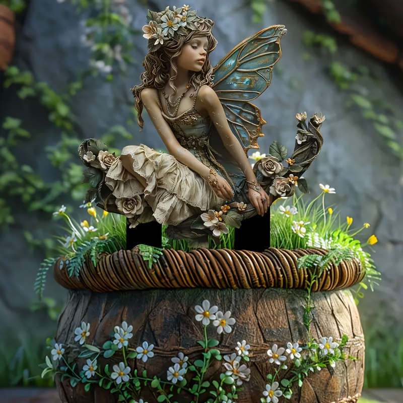 1pc 2D Flat  Fairy Garden Decor Enchanting  Acrylic Fairy with Butterfly Wings Floral Dres