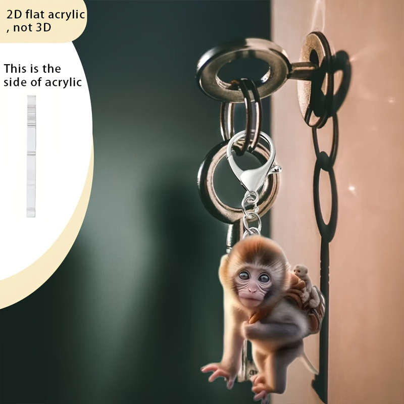 1pc 2D Flat  Keychain Keychain Retro  Charming Walking Monkey Key And Decorative Accessories