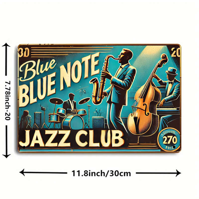 1pc  Vintage Blue Note Jazz Club Metal Tin Sign 20.32x30.48 cm Retro Wall Art Decor for Room R