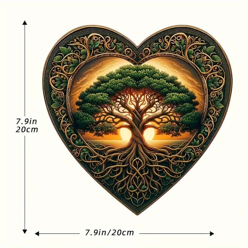 1pc 2D Flat  Acrylic Tree of Life Wooden Hanging Sign-Heart-Shaped Garland Door