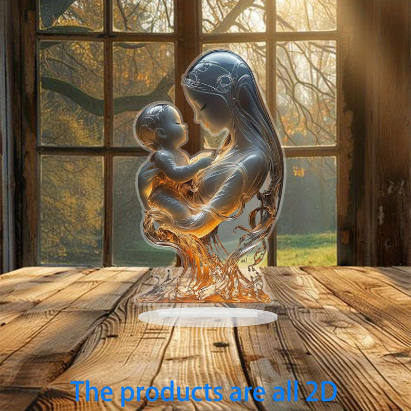 1pc 2D Flat   Acrylic Mother and Youngsters Embrace Desktop Decor Elegant Home Accent with Warm