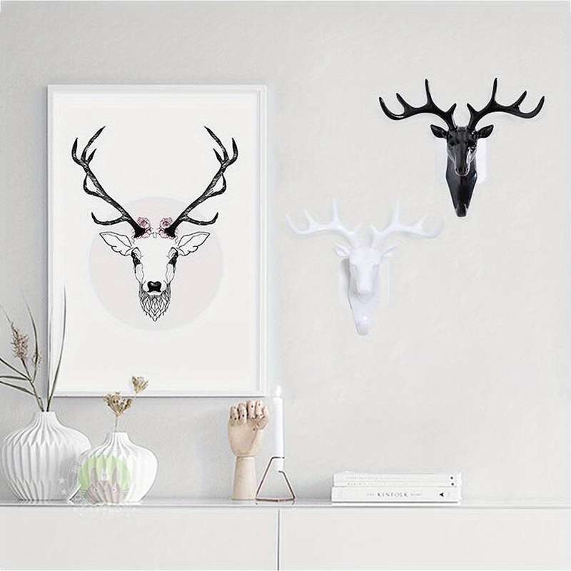 Deer Antler Wall Hook  Black Plastic  Easy-to-Install No-Drill Key Holder  Stylish  Fu