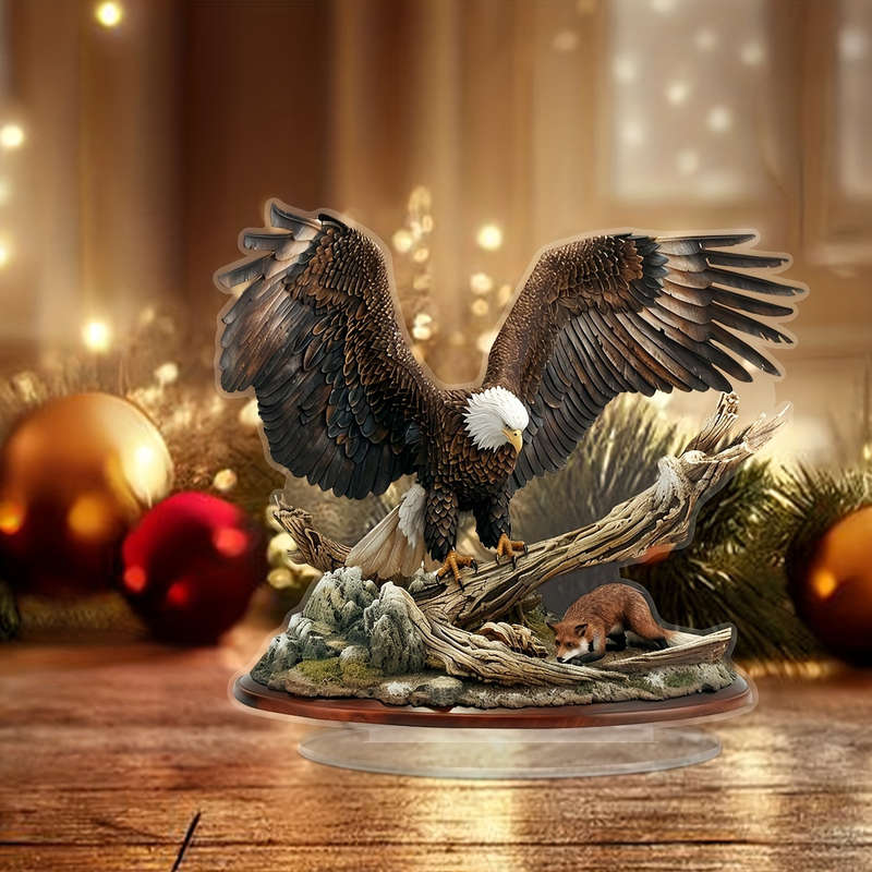 1pc 2D Flat   Boho Acrylic Eagle Decor with Mountain Forest Base Majestic Eagle Perched
