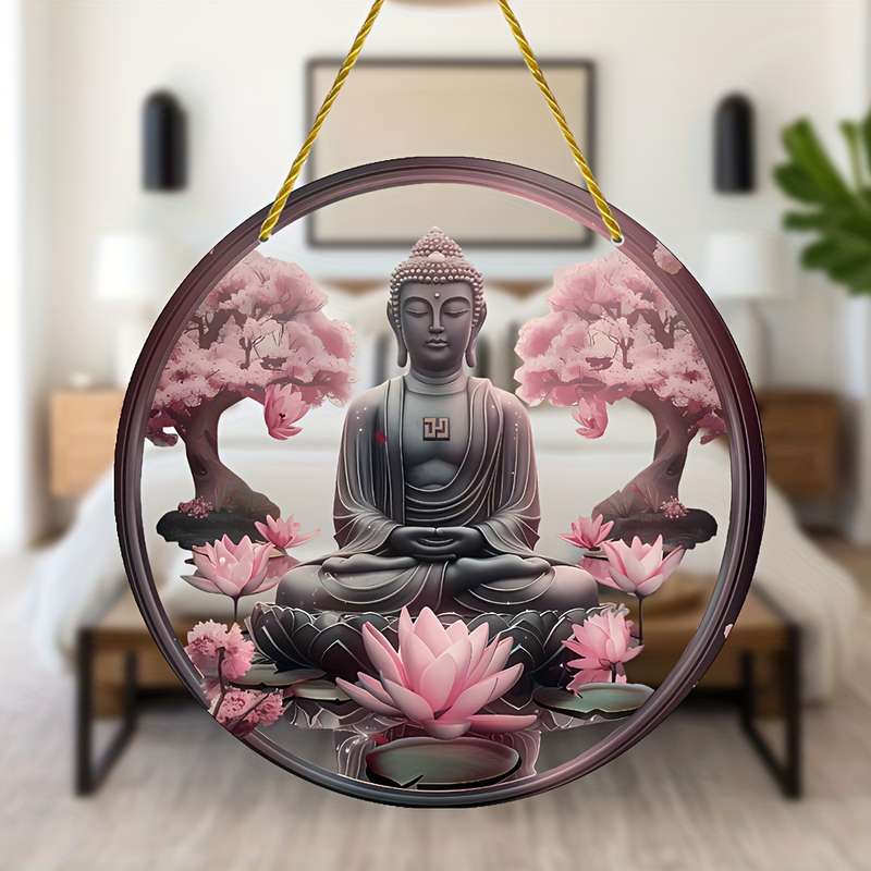 1pc 2D Flat   Classic Acrylic Buddha Wall Hanging Decorative Plaque with Pink for Lotus Sakur