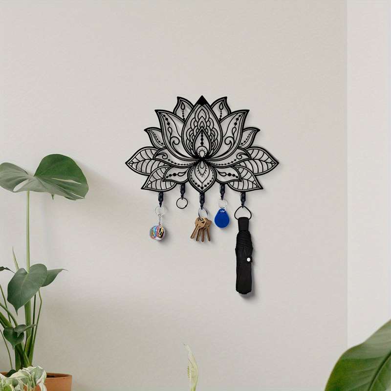 1pc 25.65x17.27 cm Wall-Mounted for Lotus Iron Hook for Sweet Home Organizer Decoration