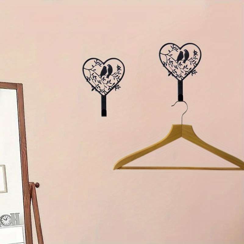 Stylish Stainless Steel Heart Wall Hook with Birds and Leaves Design Elegant Key Towel and Coat