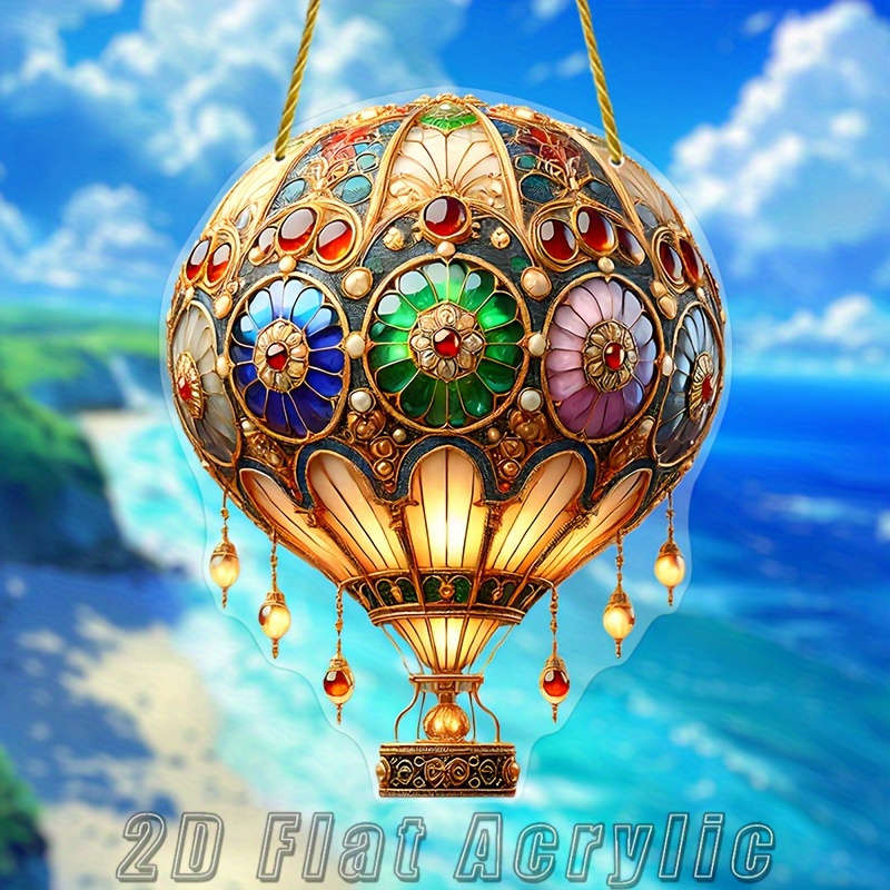 1pc 2D Flat   Acrylic Stained Glass Hot Air Ball Sun Catcher Colorful Festival Animal-Themed