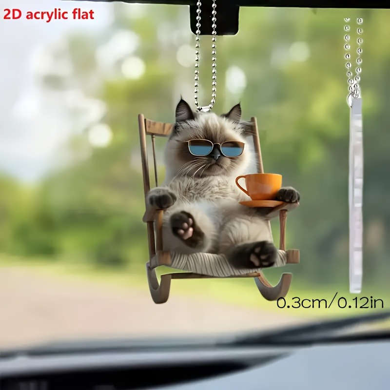 1pc 2D Flat   4pcs  Imitation Glass Flat Pendant with Chain Relaxed Coffee Cat Car Inte